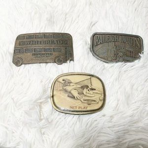 Vintage Belt Buckle Lot Of (3) ~Raleigh Lights ~ Whitbread ~ Net Play